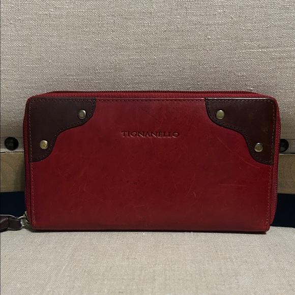 NWT Vintage Tignanello Red and Brown Leather Wallet - Picture 1 of 13